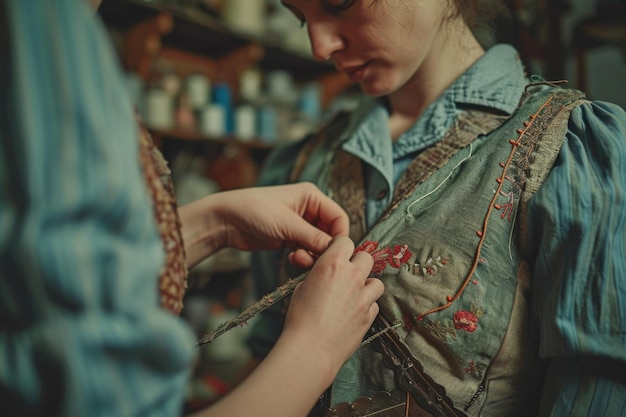 Detaliu broderie cu flori